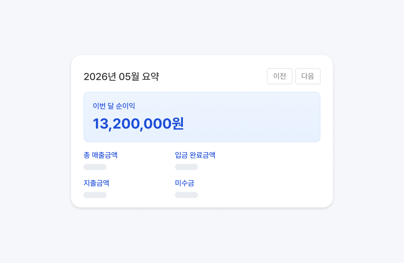 계약·입금 상태와 매출 현황을 확인하는 관리자 화면
